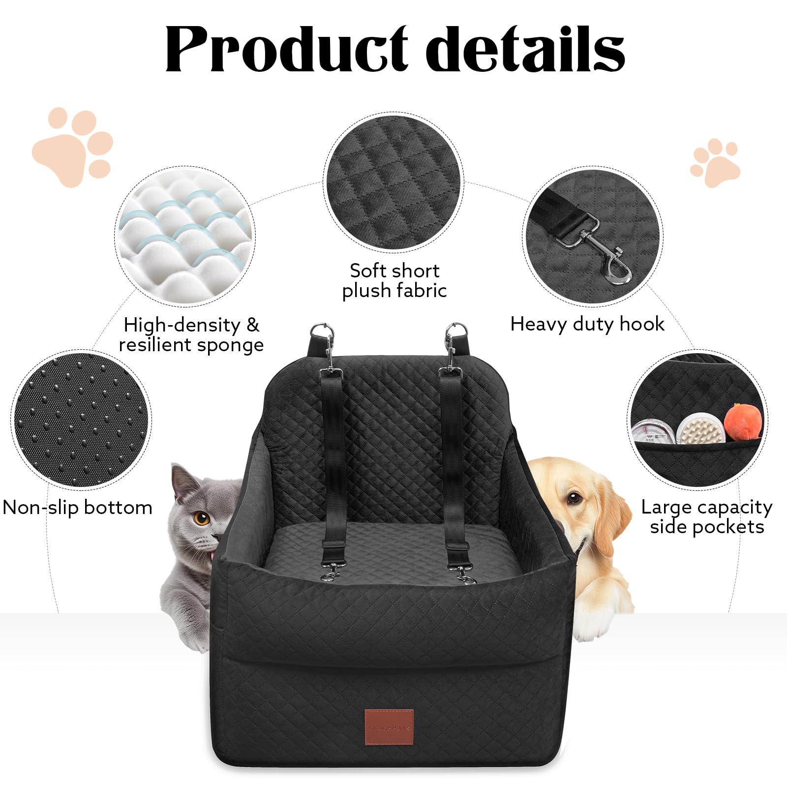 GracePals dog car seat washable cover enables easy cleaning after trips.