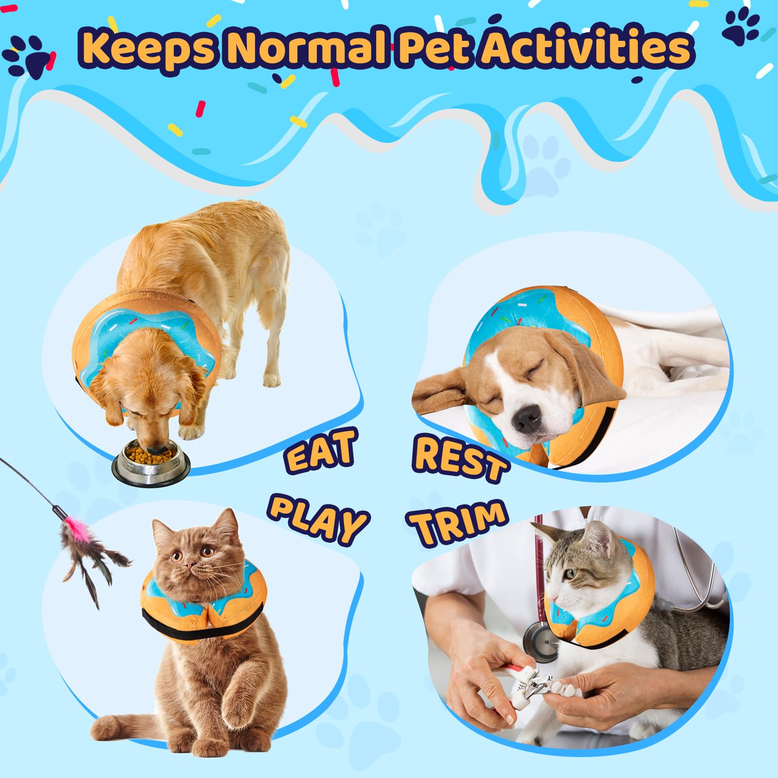Grand Line donut inflatable collar blue worn by dog during post-surgery care