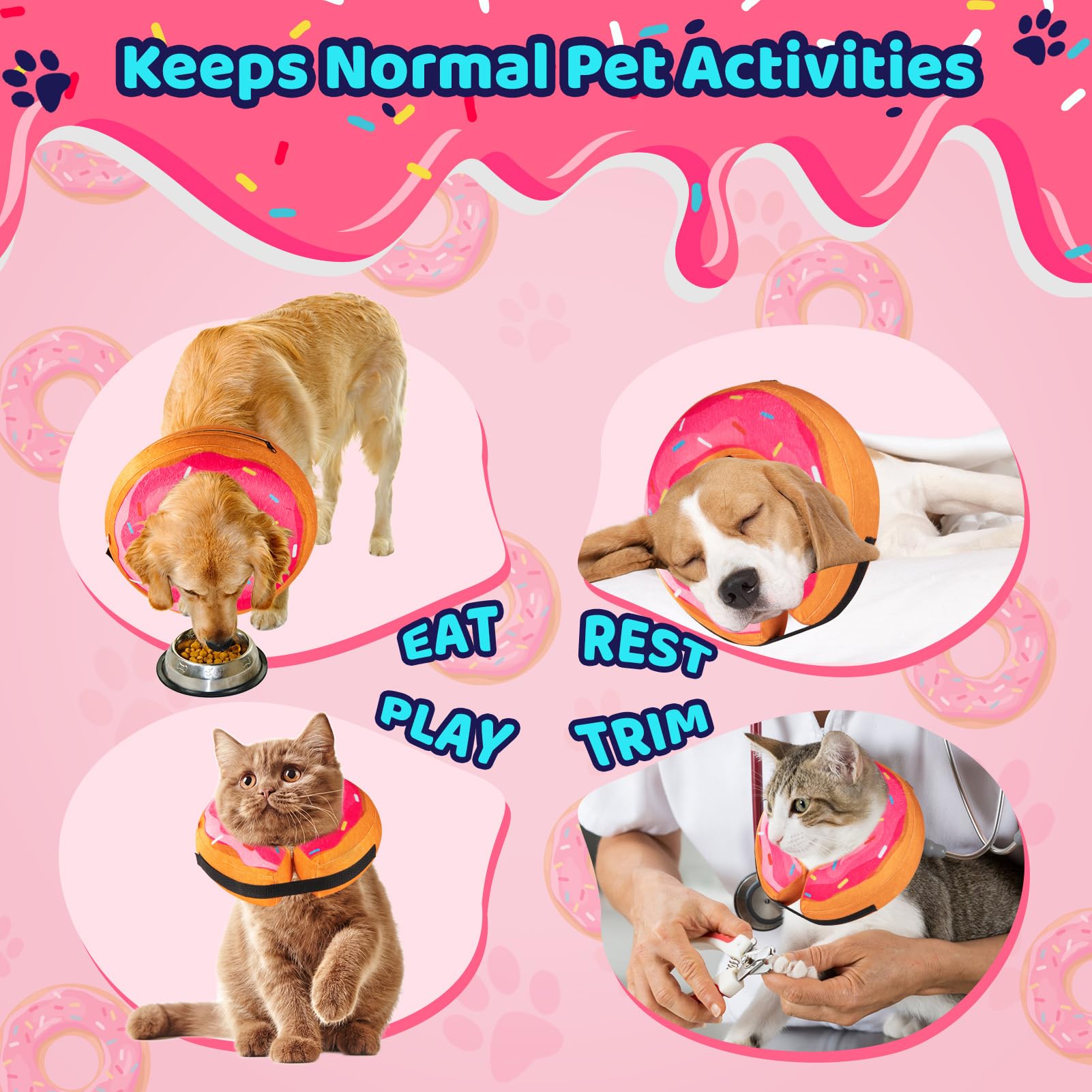 Grand Line donut collar in pink doubles as a cozy sleep pillow for pets.