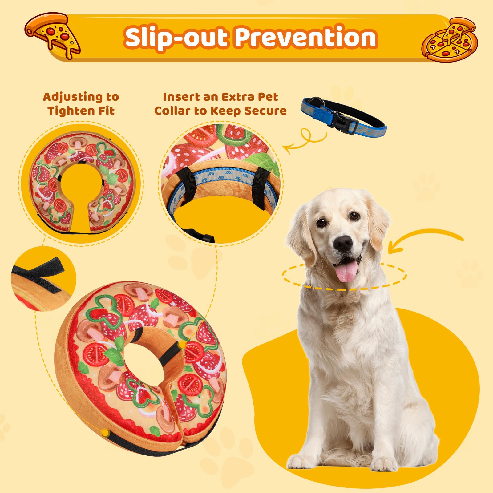 Grand Line Pizza inflatable collar — easy-clean fabric for everyday pet care.