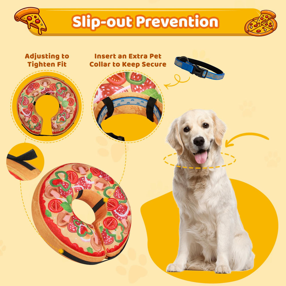 Grand Line Pizza inflatable collar — easy-clean fabric for everyday pet care.