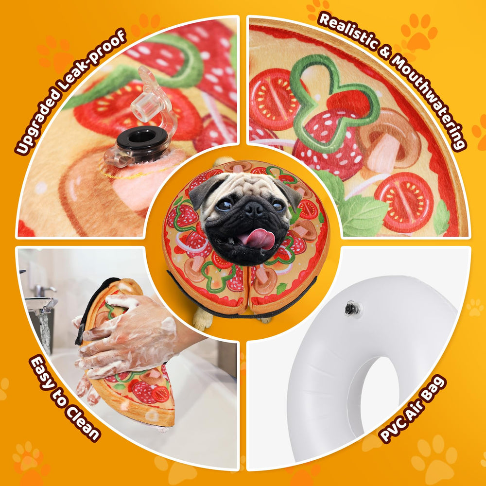Grand Line Pizza inflatable collar — soft velvet fabric doubles as a cozy sleep pillow.