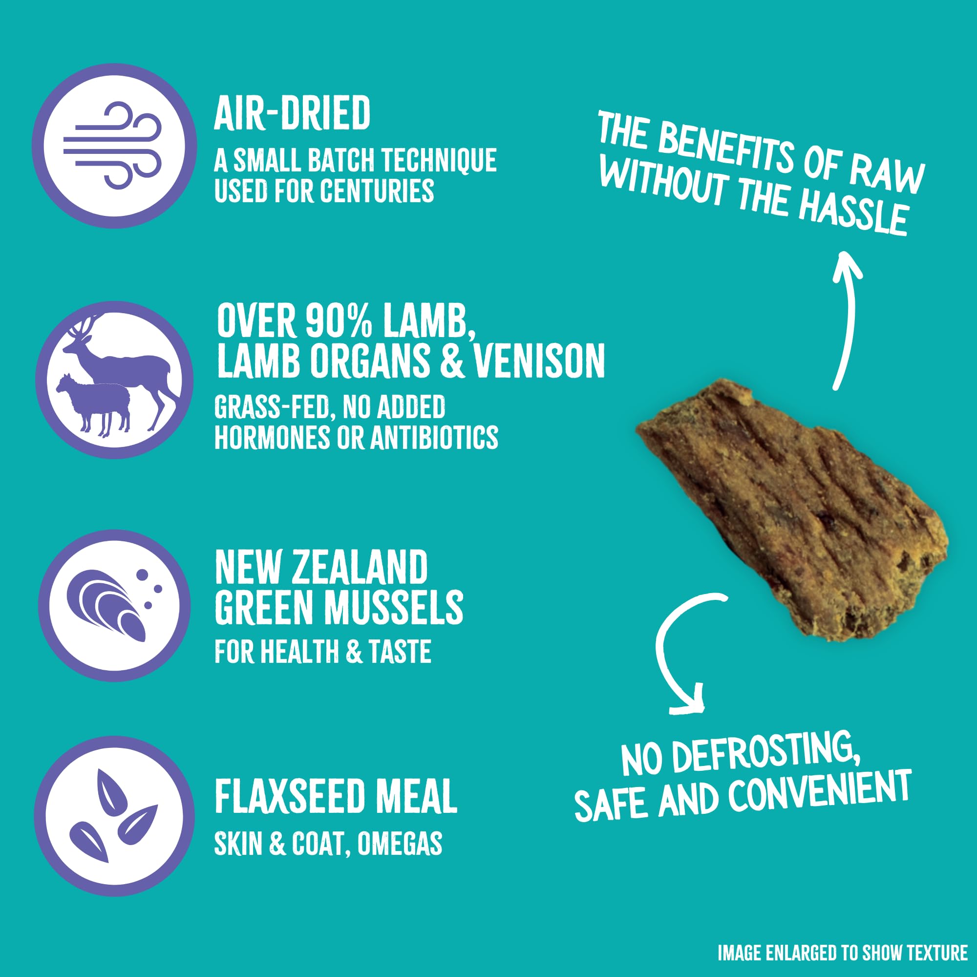 Grandma Mae's RawTernative air-dried-texture: moist, chunky bites for dogs.