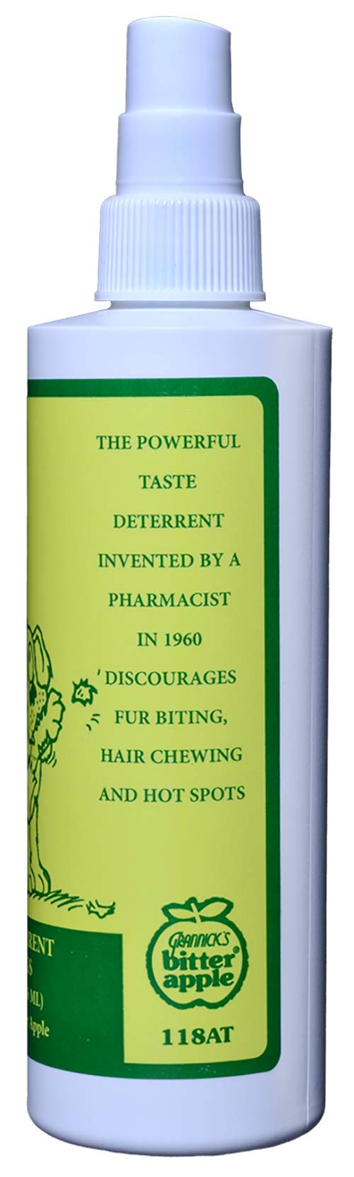 Grannick's Bitter Apple spray demonstrated on a dog's coat to discourage chewing.