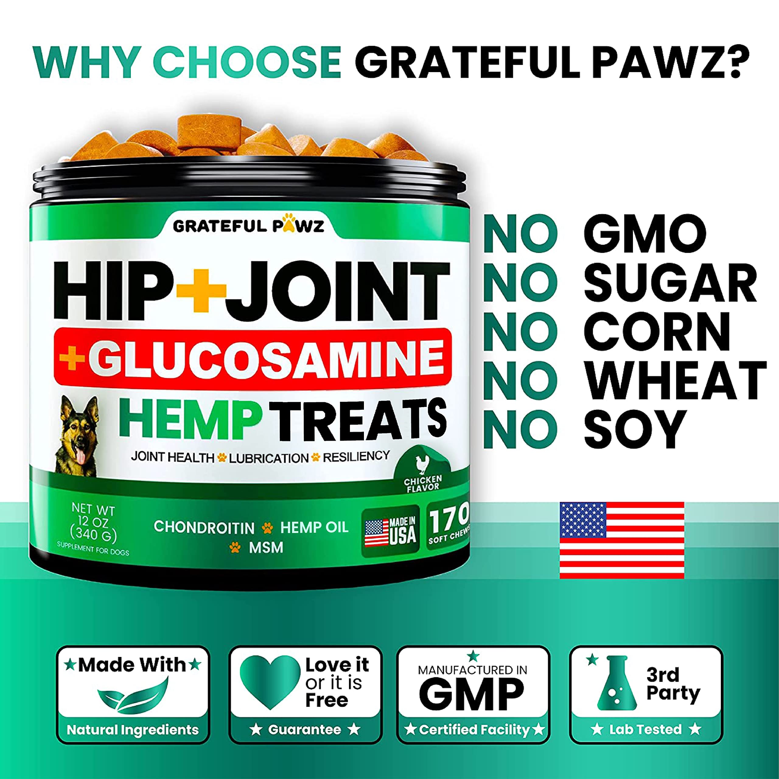 Grateful Pawz green-lipped mussels formula provides natural anti-inflammatory support