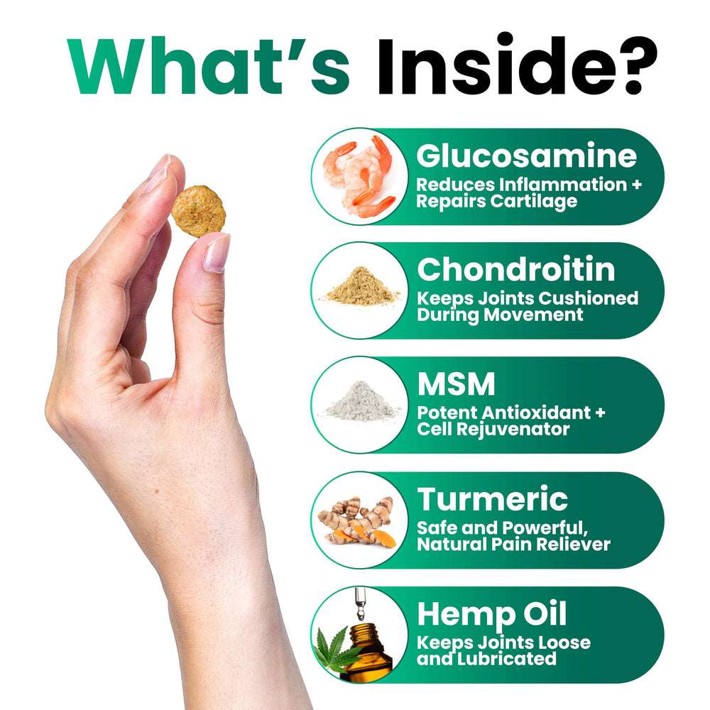 Grateful Pawz ingredients include glucosamine, chondroitin, MSM for joint lubrication
