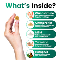 Grateful Pawz ingredients include glucosamine, chondroitin, MSM for joint lubrication