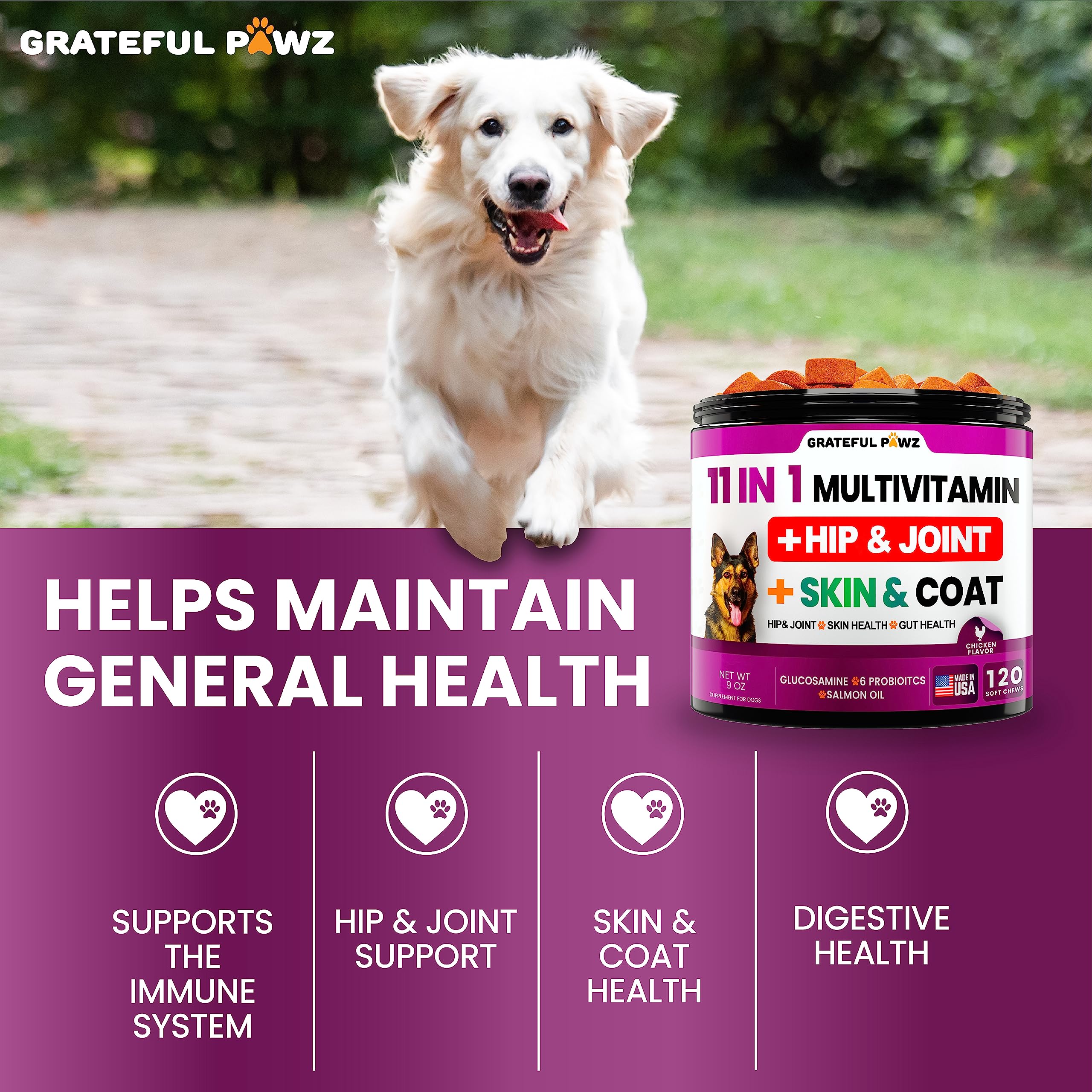 Grateful Pawz skin-coat-shine chews for coat health and itch relief