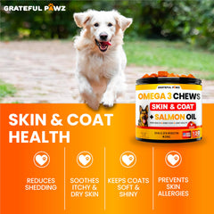 Grateful Pawz skin relief dog chews shown for itchy, dry skin support