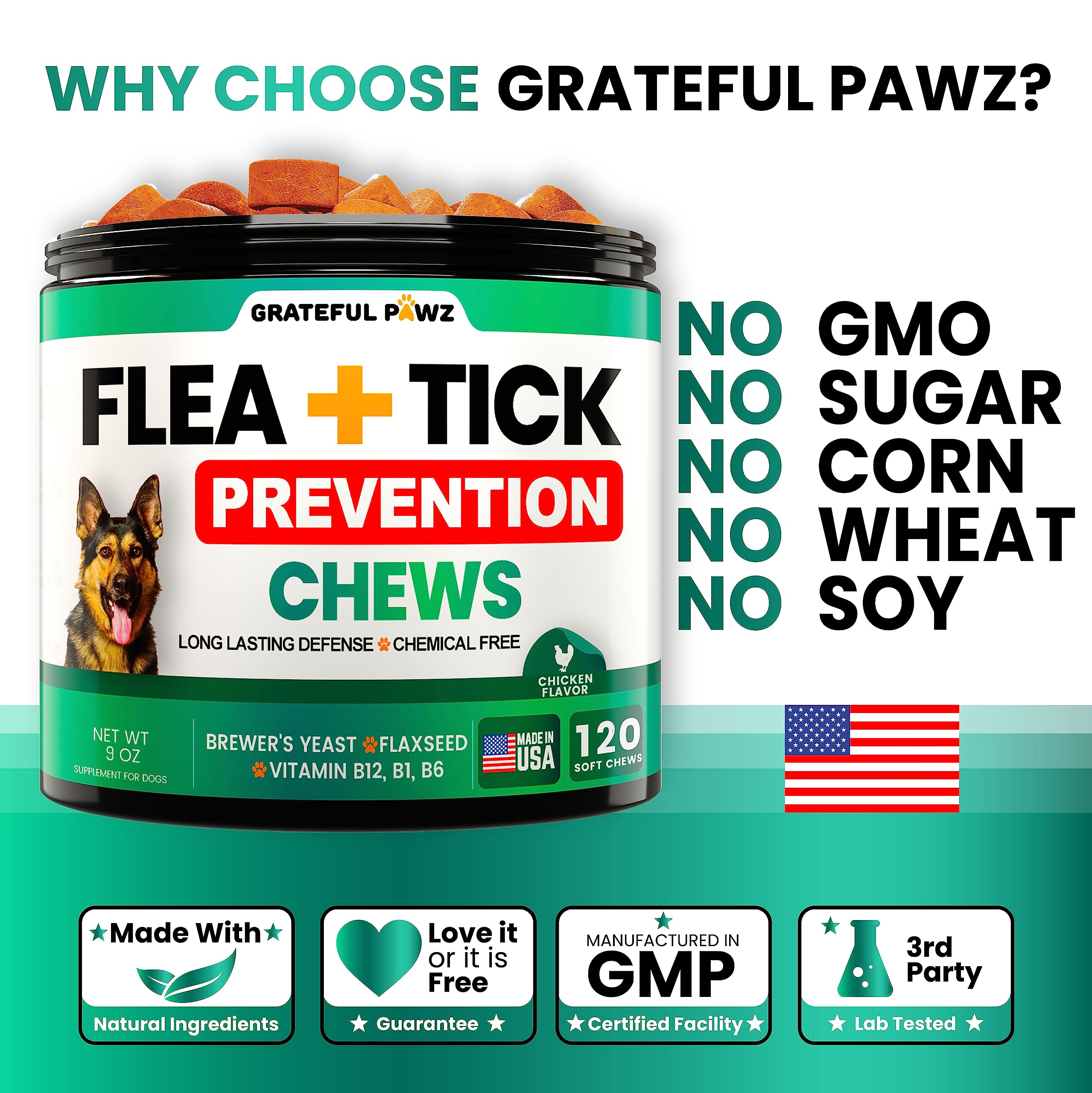 Grateful Pawz USA-made seal signals trusted, pet-safe flea prevention