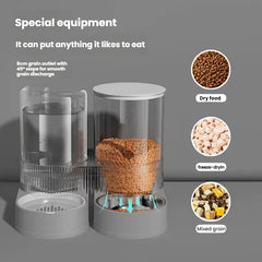 Gravity cat-dog-feeder-water-dispenser-raised-baffle keeps dry food separate from water.