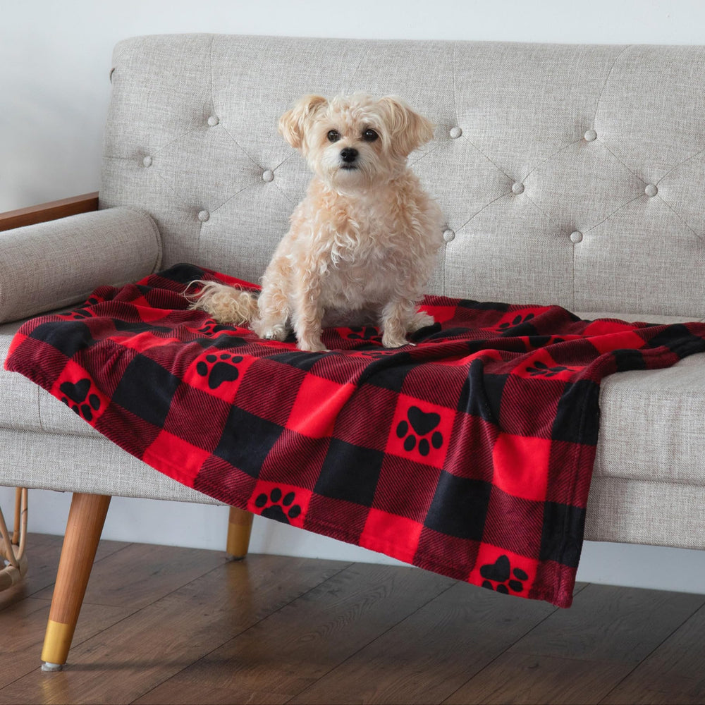 GreaterGood paw-print blanket sized for small to large pets.