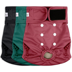 Grecle 3-pack female dog diapers image shows compact, travel-friendly incontinence management.