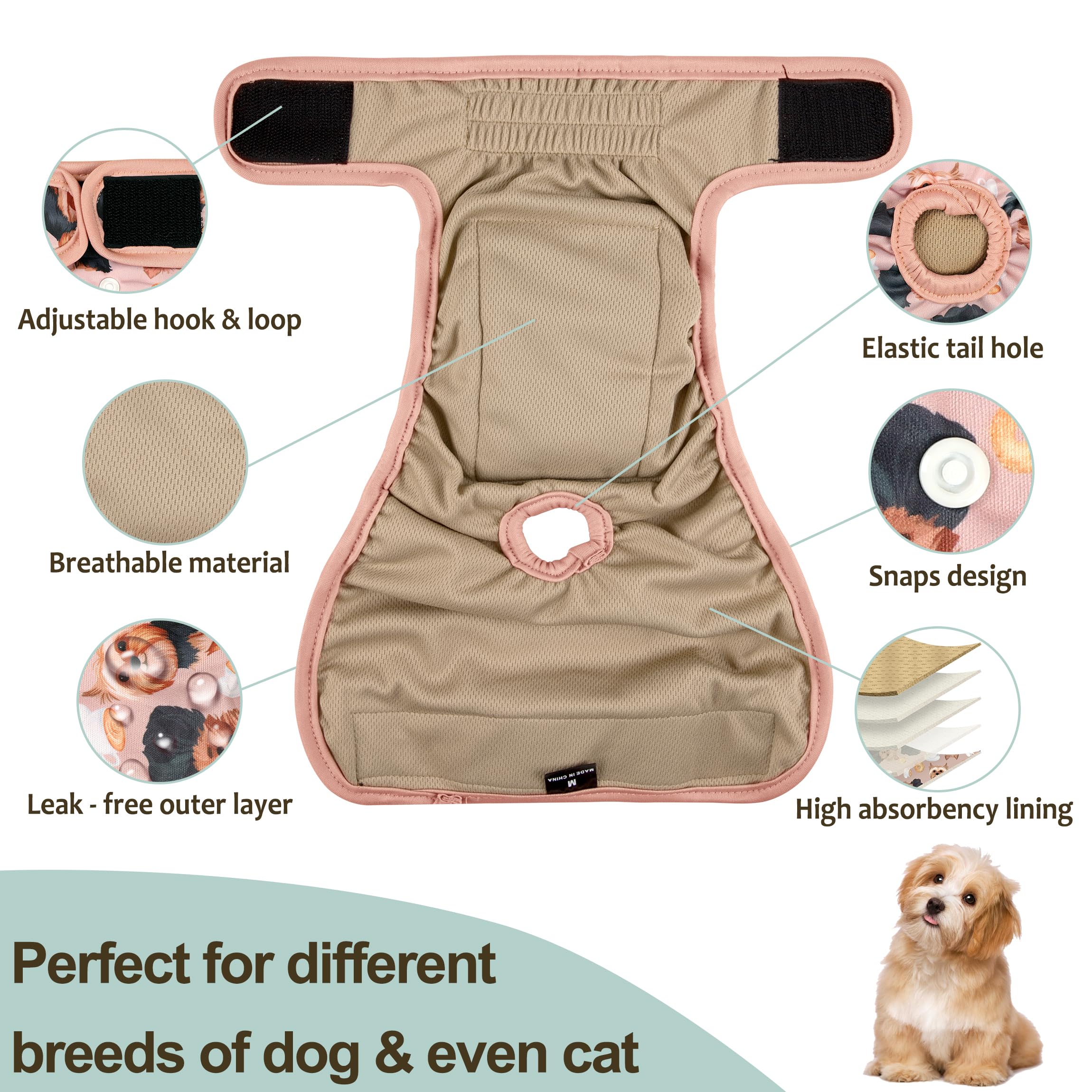 Grecle dog diapers adjustable snaps customize fit for different waists.