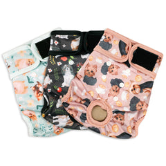 Grecle dog diapers female adjustable snaps show customizable waist fit