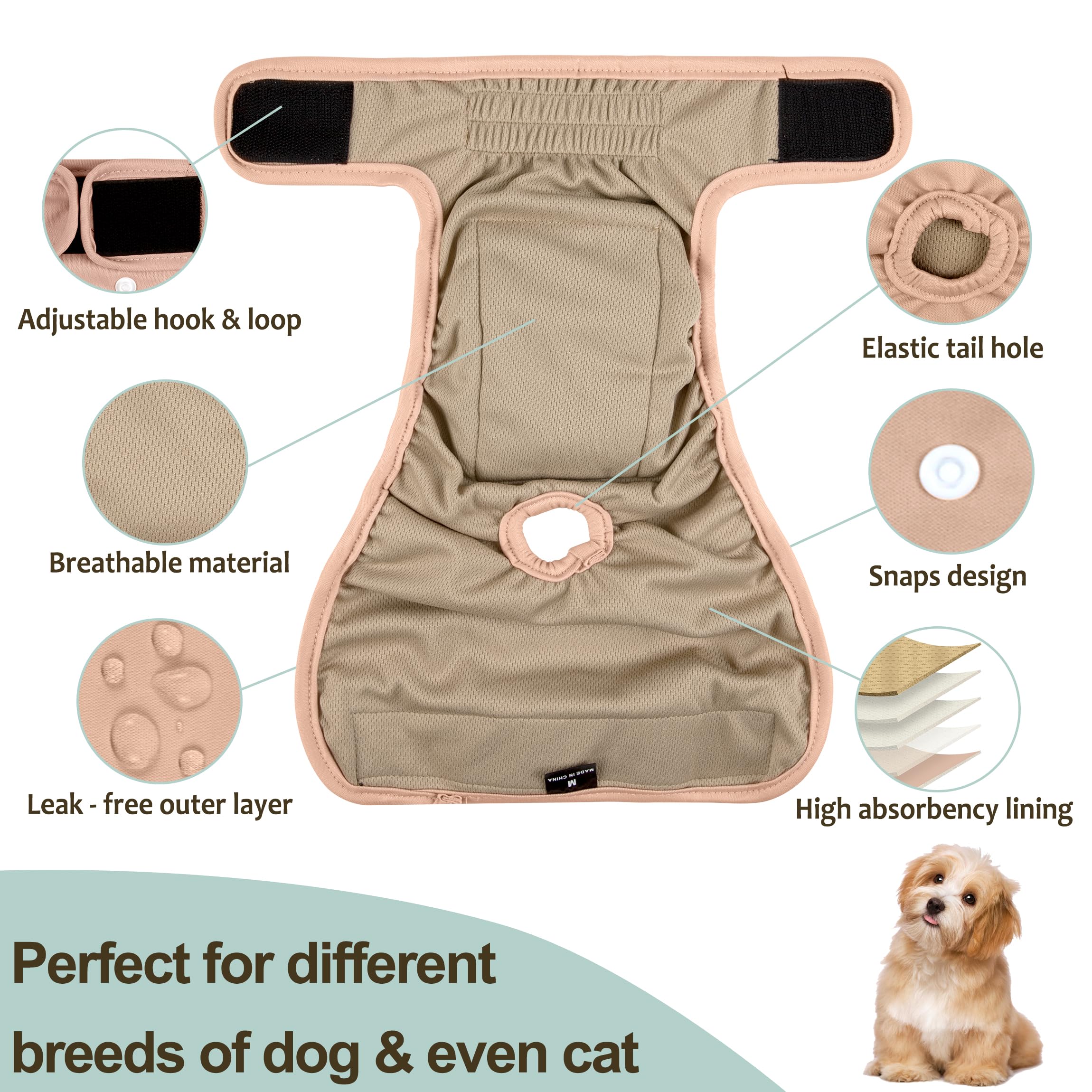 Grecle dog diapers heat pink tail-elastic ensures snug, secure fit