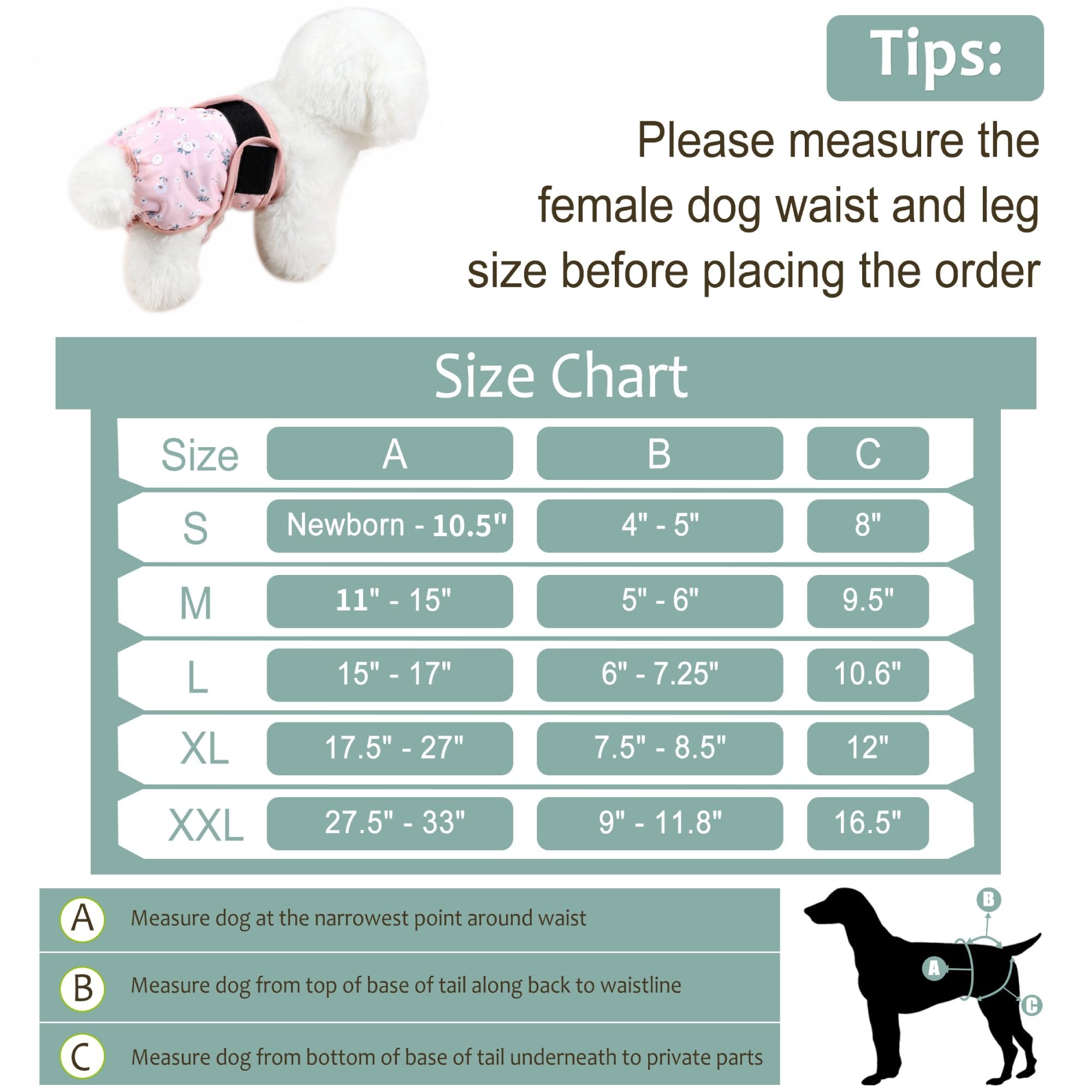 Grecle dog diapers with adjustable snaps demonstrate secure, customizable fit.