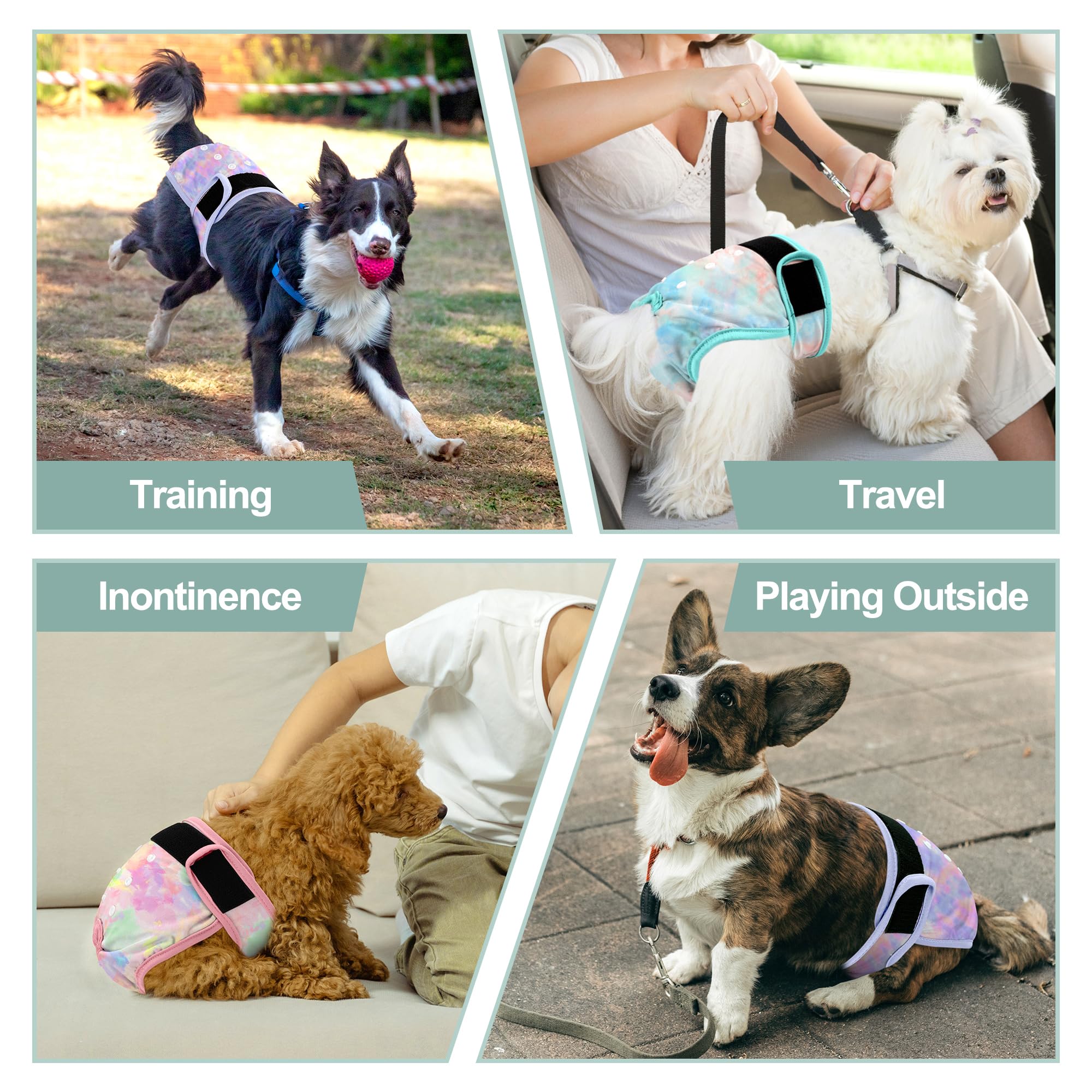 Grecle adjustable sizing chart helps select the right diaper for dogs.
