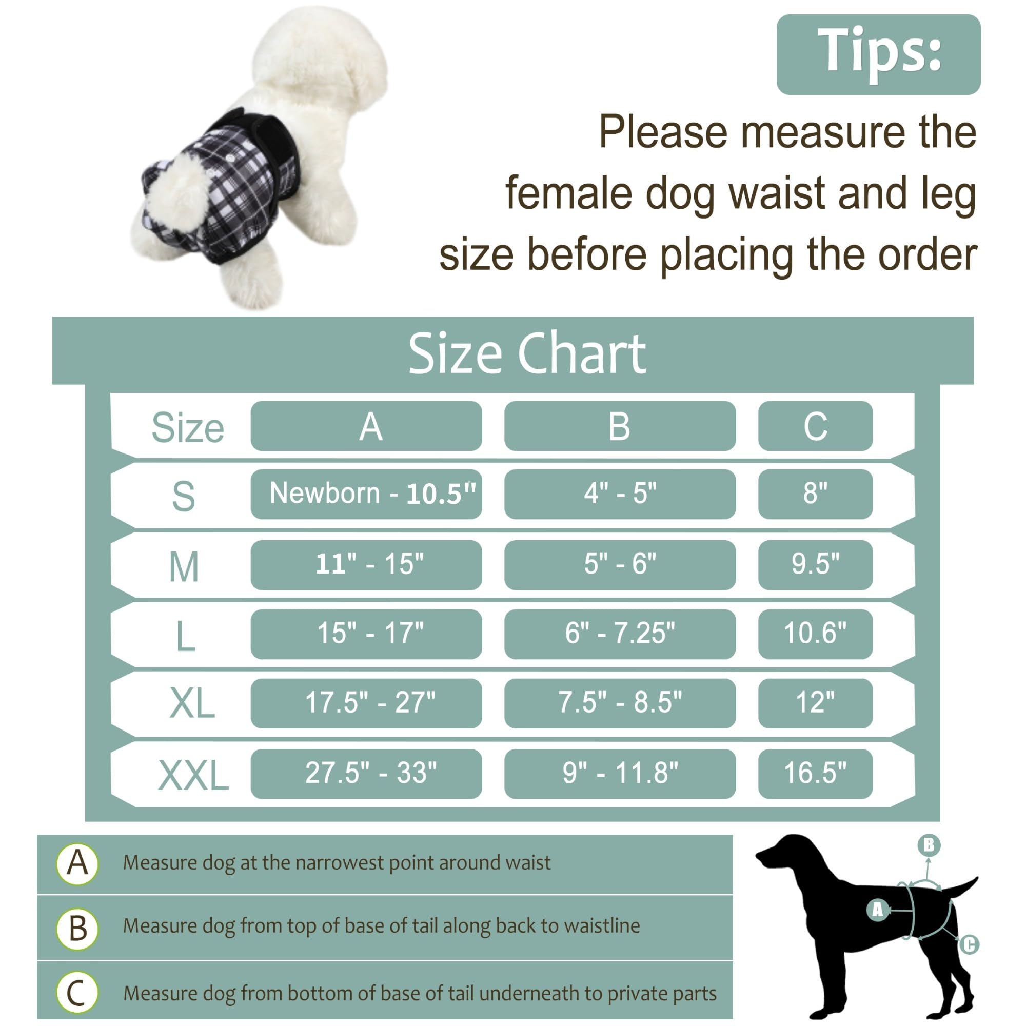 Grecle female dog diapers adjustable snaps demonstrate customizable fit for different waists.