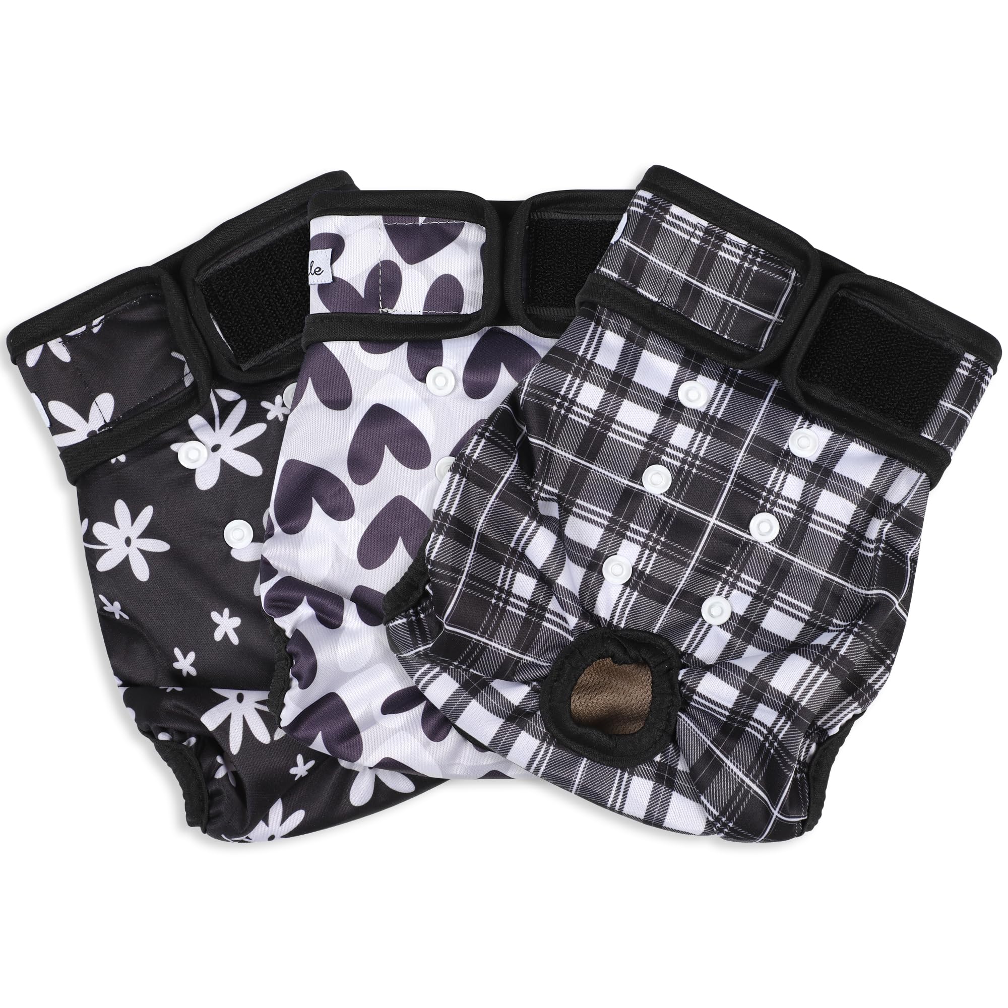 Grecle female dog diapers leak-proof PUL shell shown for confident indoor use.