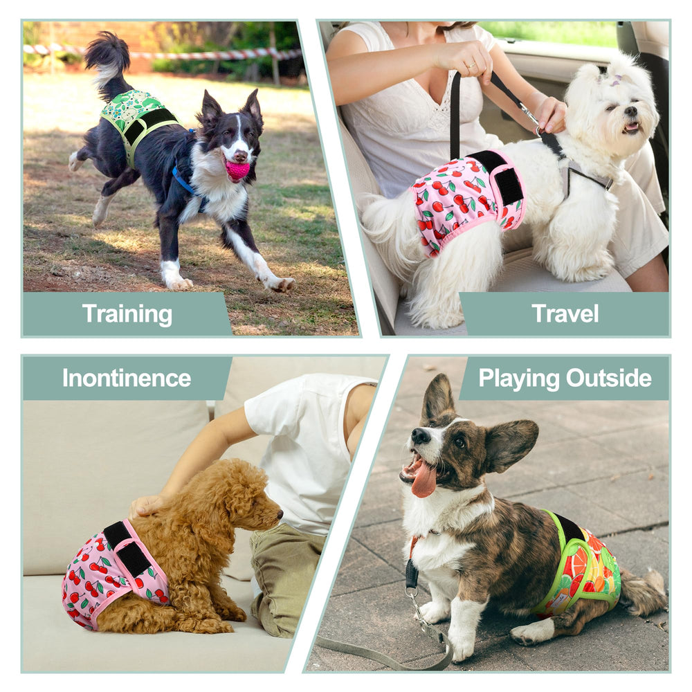 Grecle female dog diapers washable-reusable fabric shown ready for frequent washing.