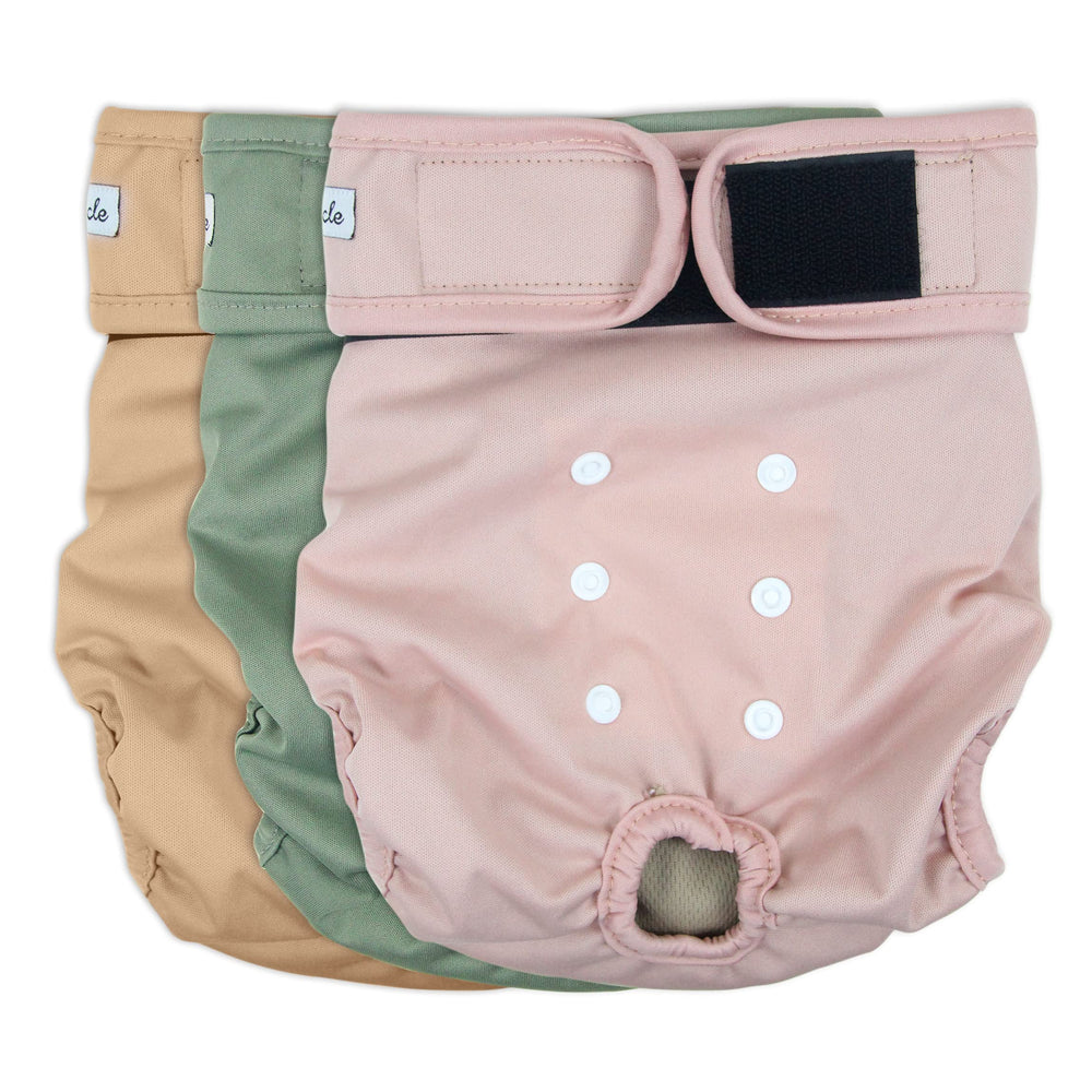 Grecle washable dog diapers in heat with adjustable snaps for a secure pink XXL fit.