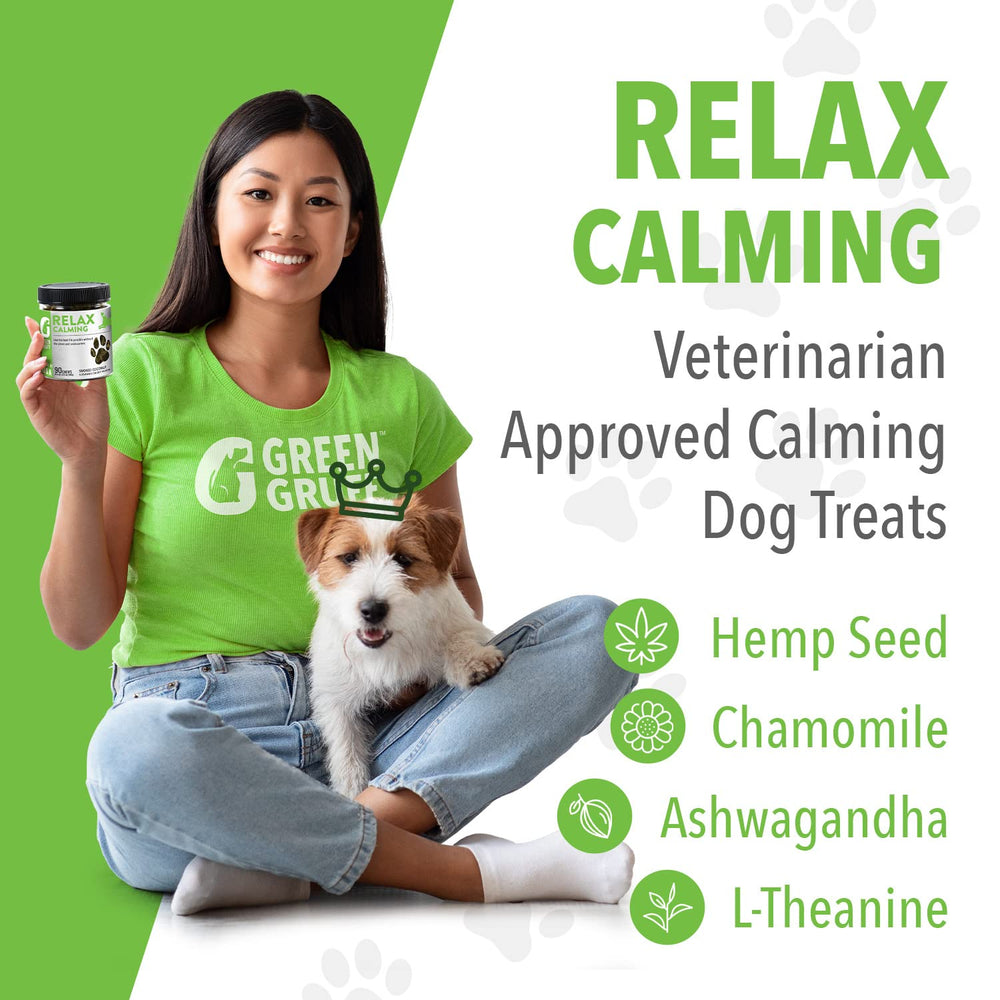 Green Gruff calming chews dog-treats-closeup highlights smoked coconut flavor for daily calm.