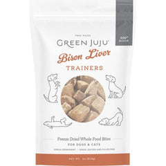 Green Juju training treats with bison-liver, ideal for dog or cat training.