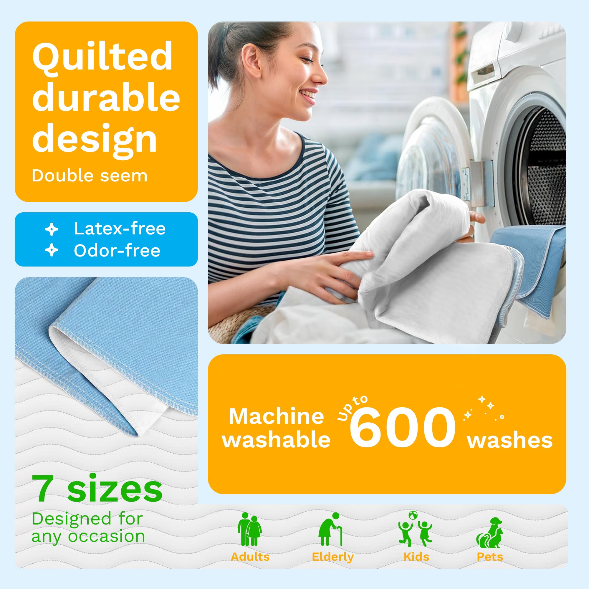Green Lifestyle washable underpads waterproof backing helps contain moisture and leaks.