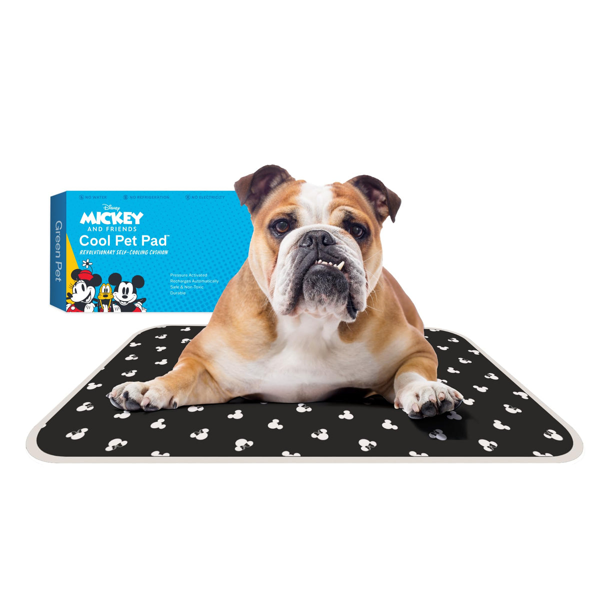The Green Pet Shop Cool Pet Pad Medium with Mickey Minnie design delivers cooling relief after play.