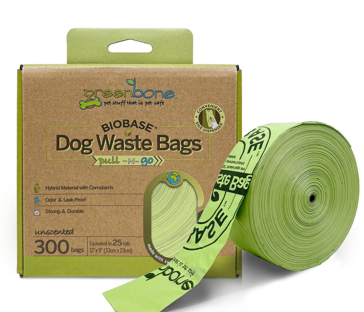Greenbone BioBase pull-and-go poop bags roll dispenser image showing easy access