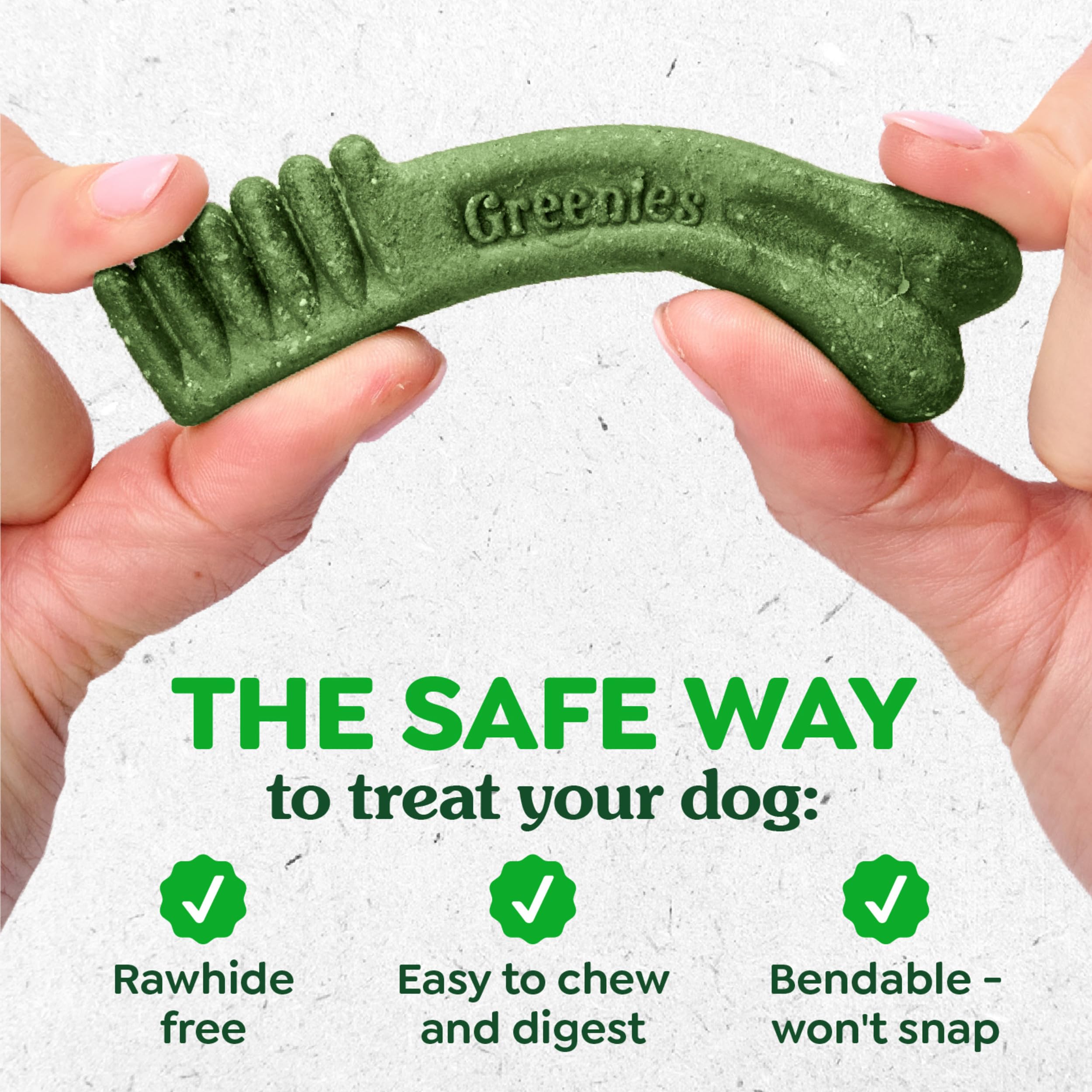 Greenies texture-closeup demonstrates chew that cleans to gumline.