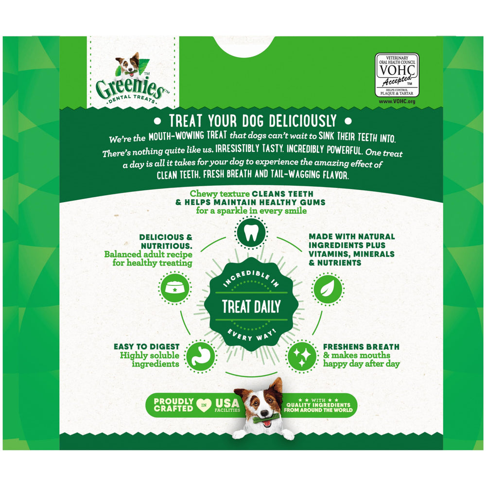 Greenies dog dental treat large original pack on table shows convenient storage