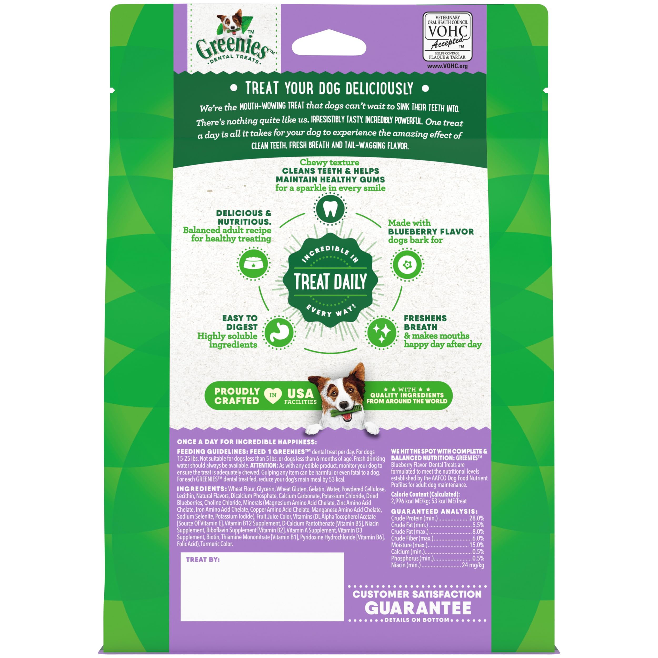 Greenies treat image shows dogs enjoying treat while supporting oral health goals