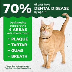 Greenies Feline Dental Treats clean-down-to-gumline close-up demonstrates brushing-like action for fresh breath.