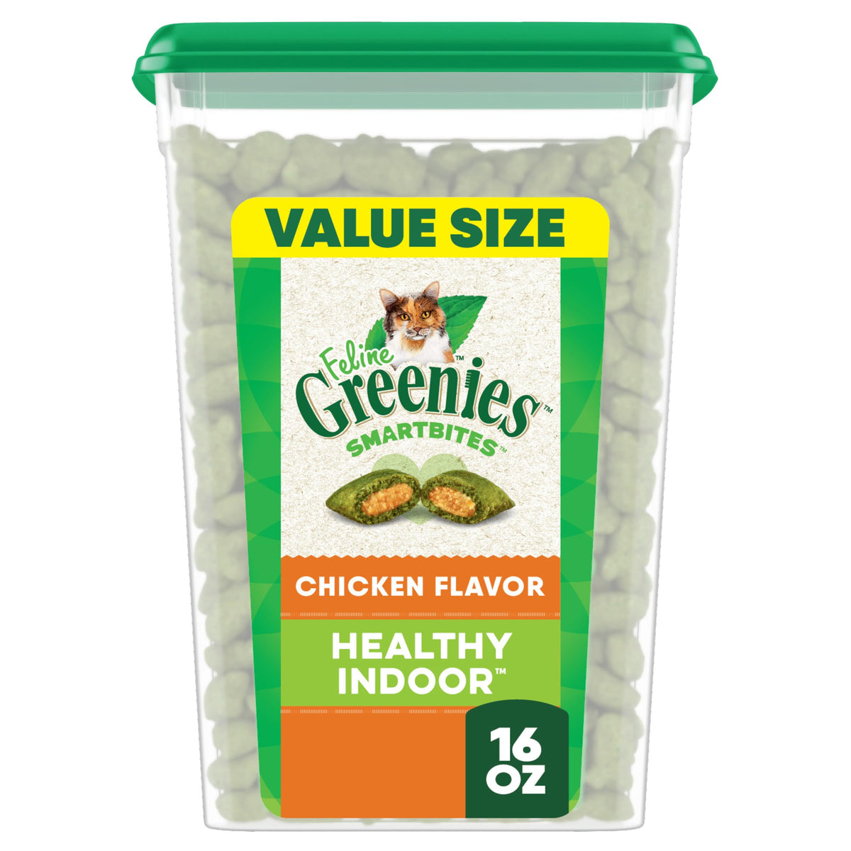 Greenies feline smartbites chicken tub ready for indoor cat snacking