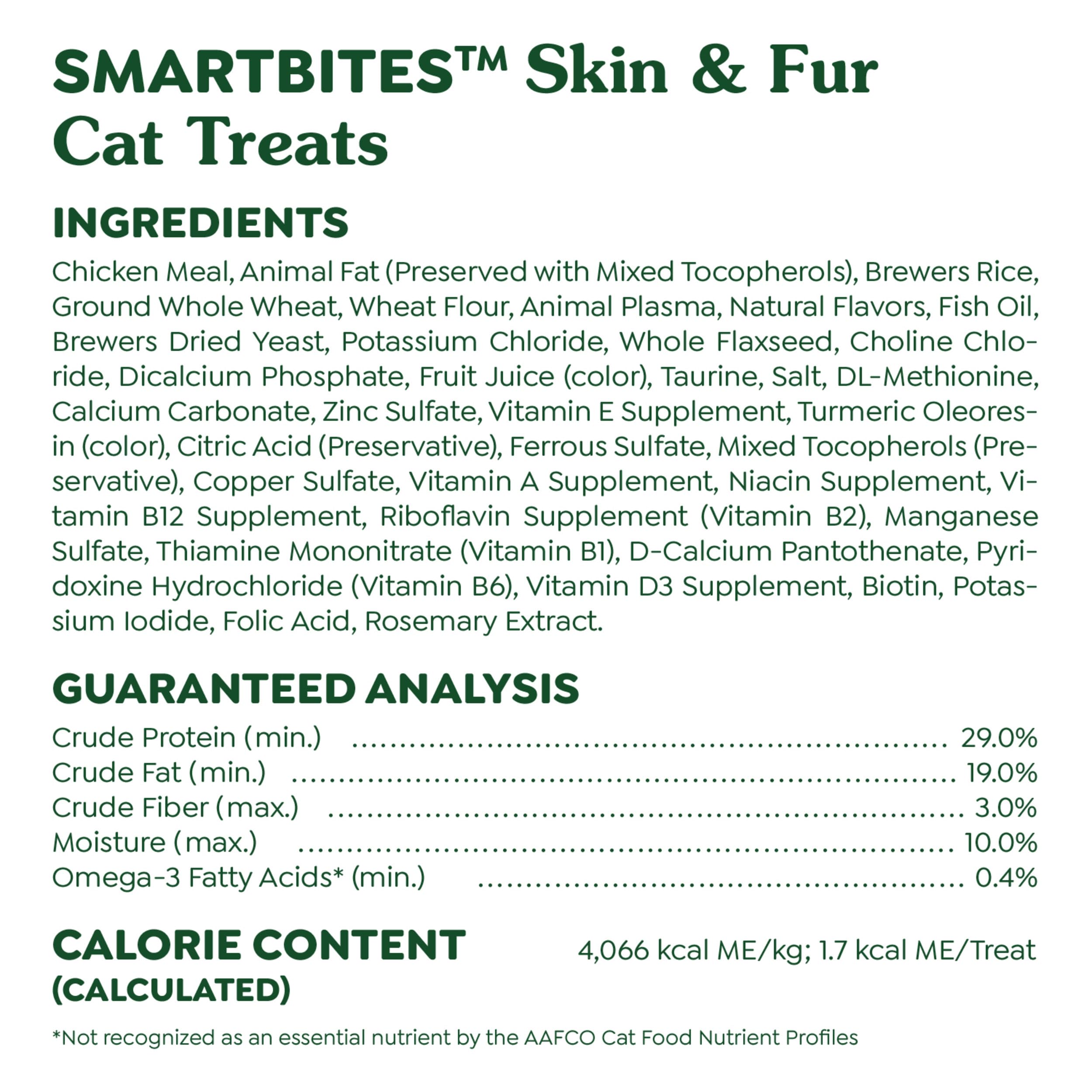 Greenies Feline Smartbites low-calorie treats for cats, satisfying cravings with fewer calories.
