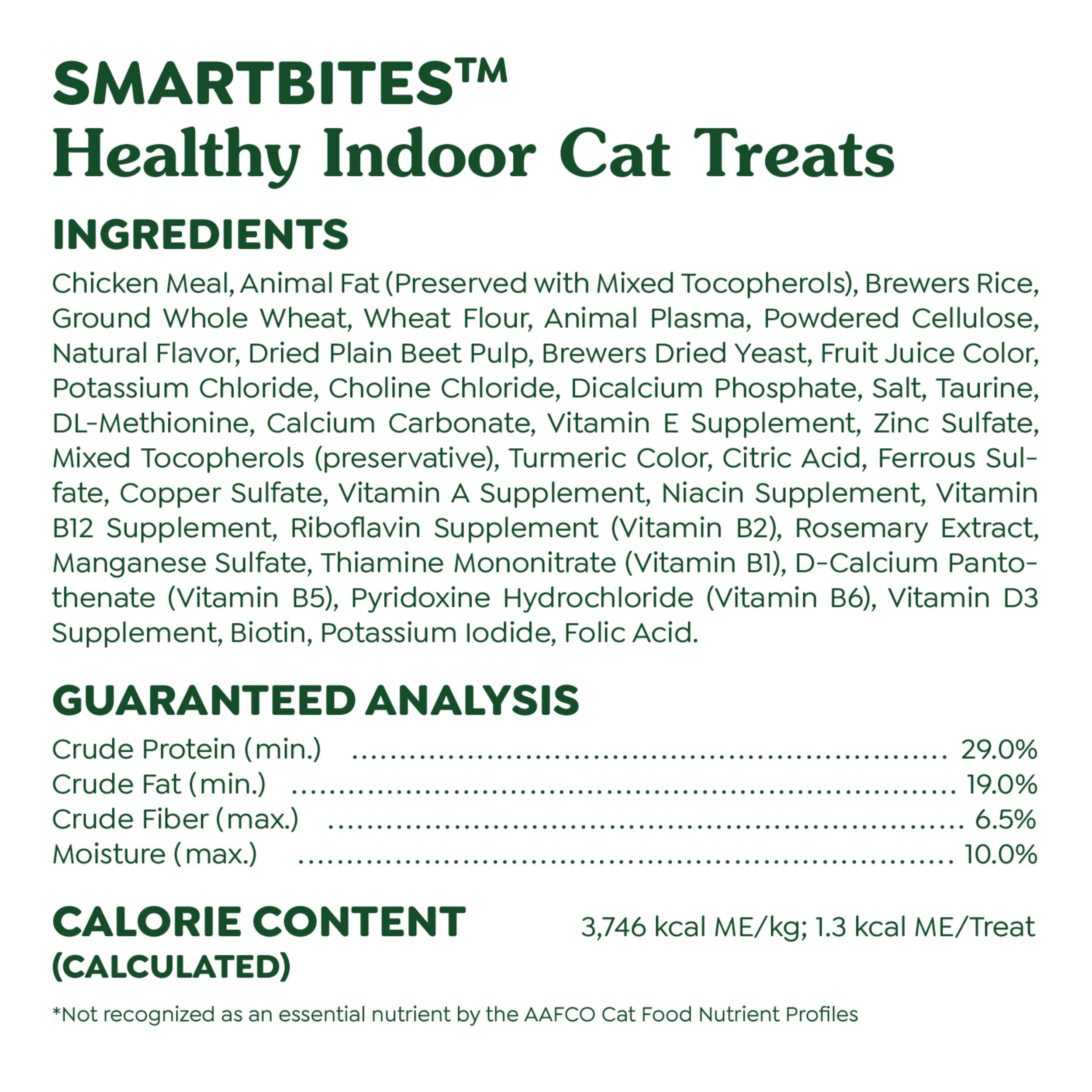 Greenies natural ingredients label with vitamins for a balanced snack