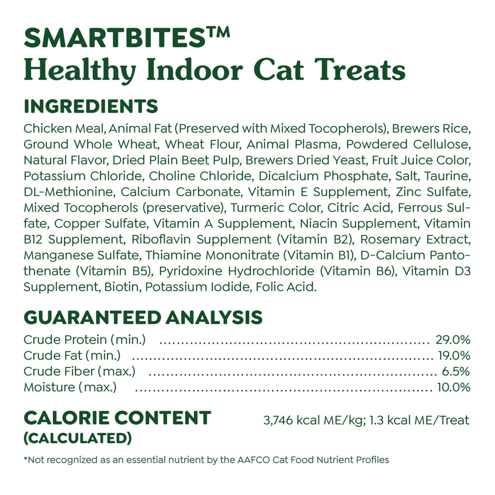 Greenies natural ingredients label with vitamins for a balanced snack
