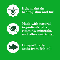 Greenies Feline Smartbites omega-3 fish oil highlight, supporting healthy skin and coat.