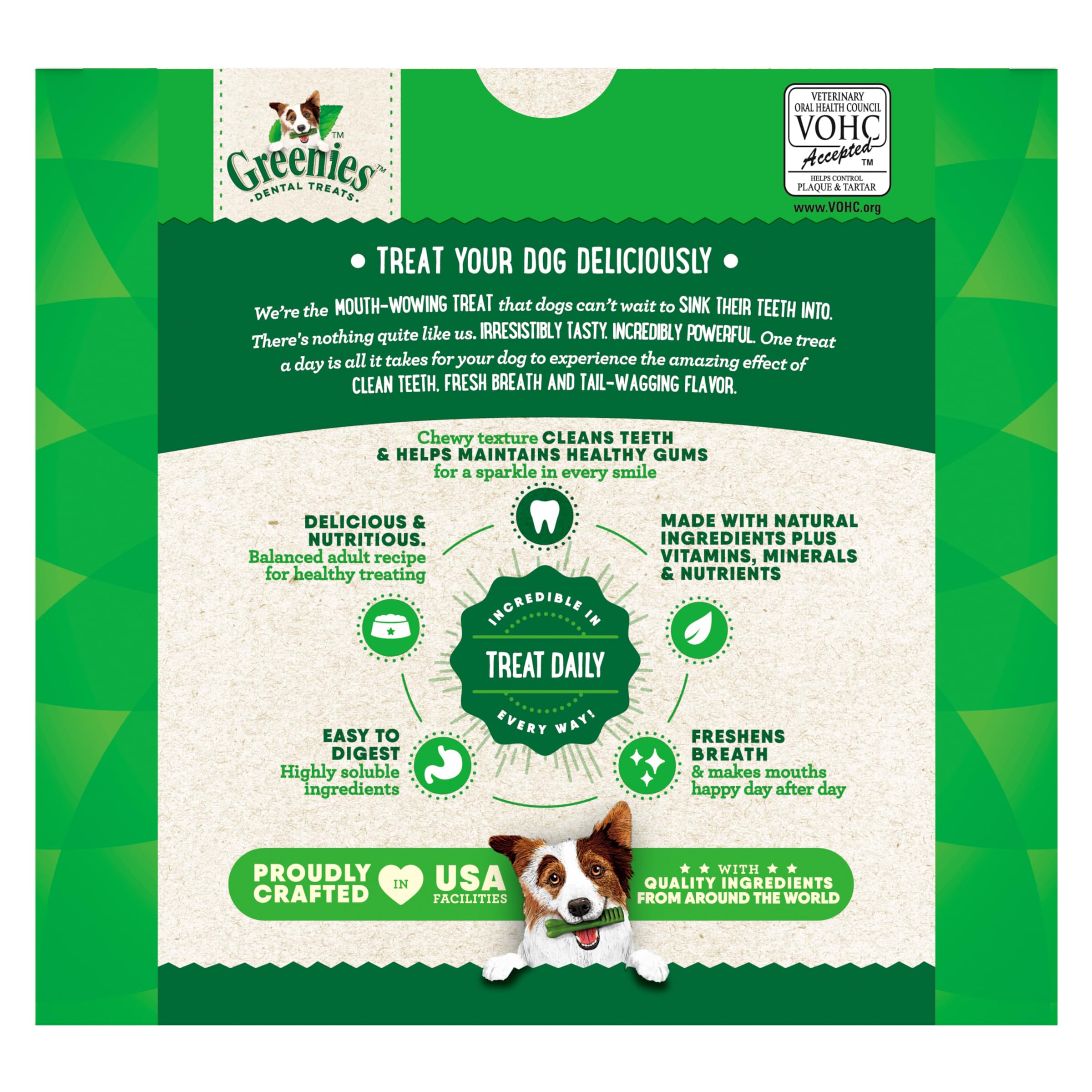 Greenies large-dog daily oral-care ritual with natural ingredients.