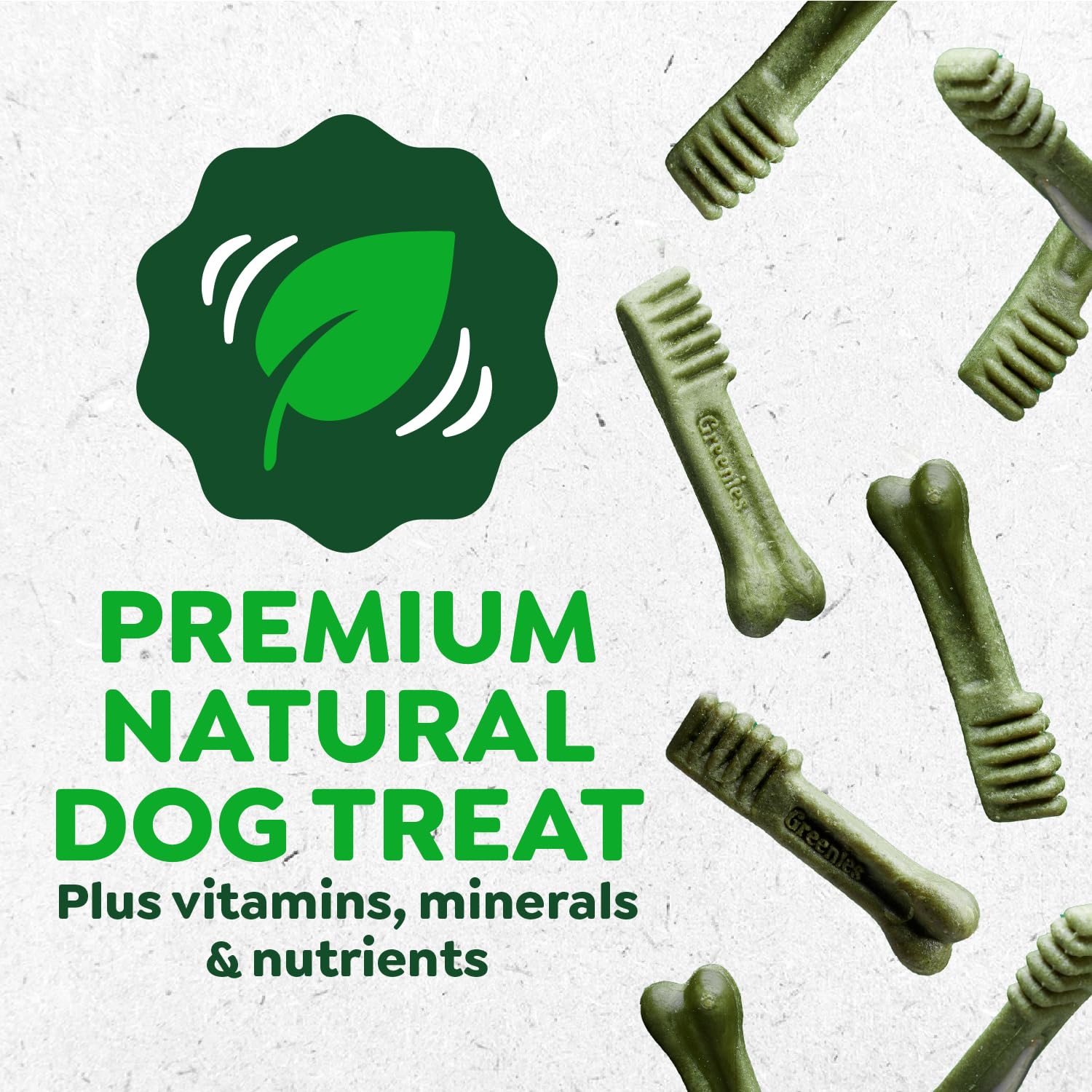 Greenies original dental treats packaging back reveals ingredients and vet-recommended benefits.