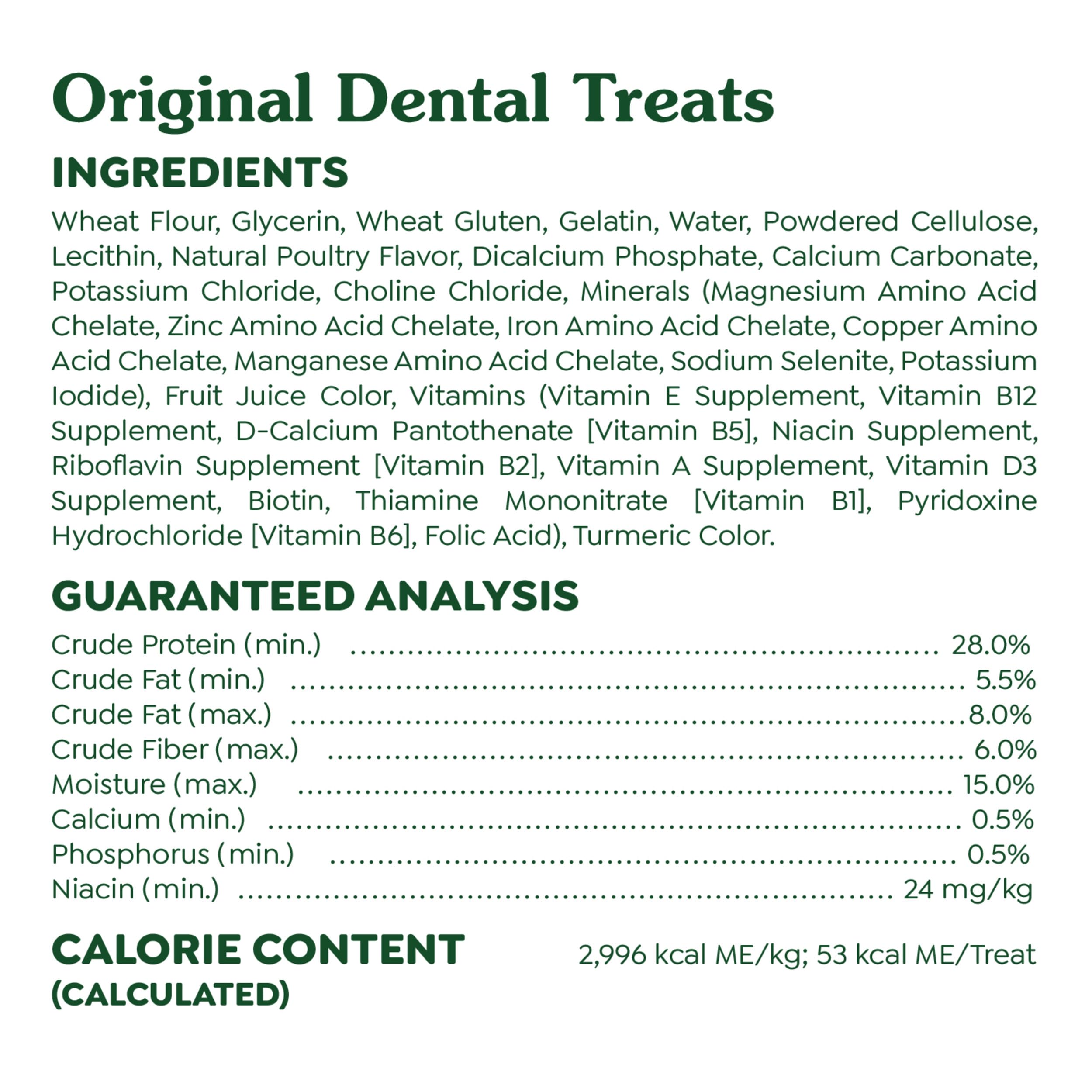 Greenies Original Large Dental Treats bag-open emphasizing highly soluble ingredients for easy digestion