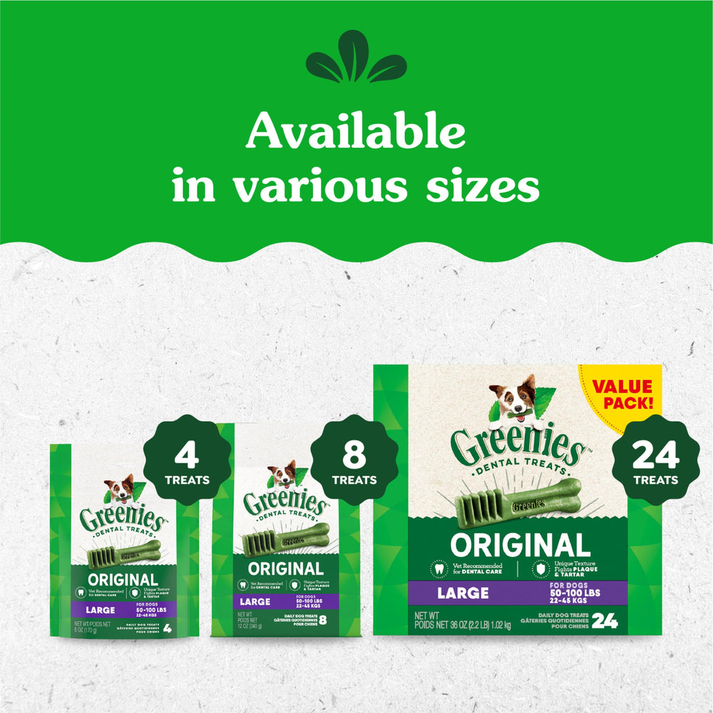 Greenies Original Large Dental Treats packaging-and-labels clearly show vet-recommended status