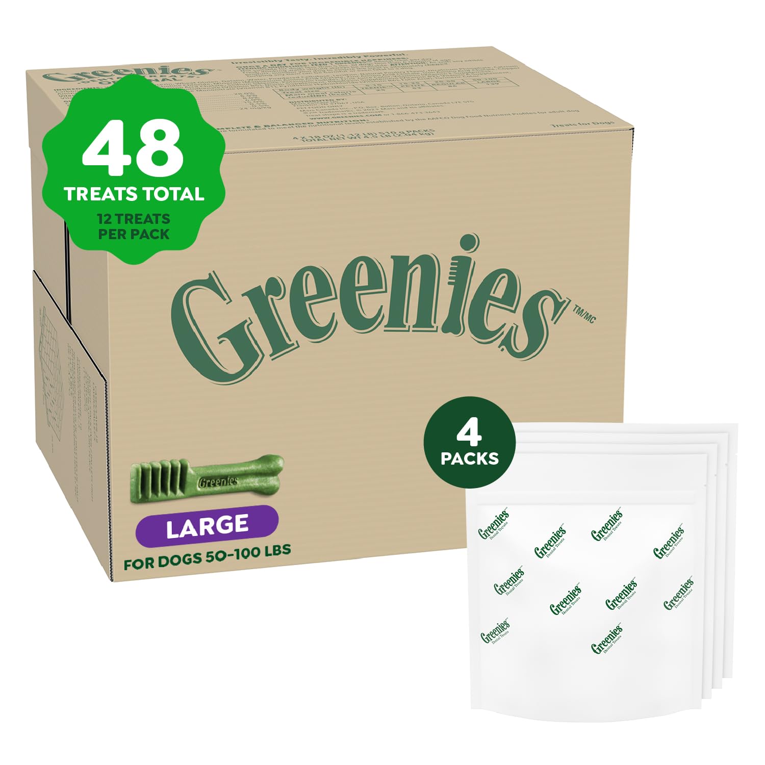 Greenies Original Large Dental Treats pack-front highlighting multi-pack value for large dogs