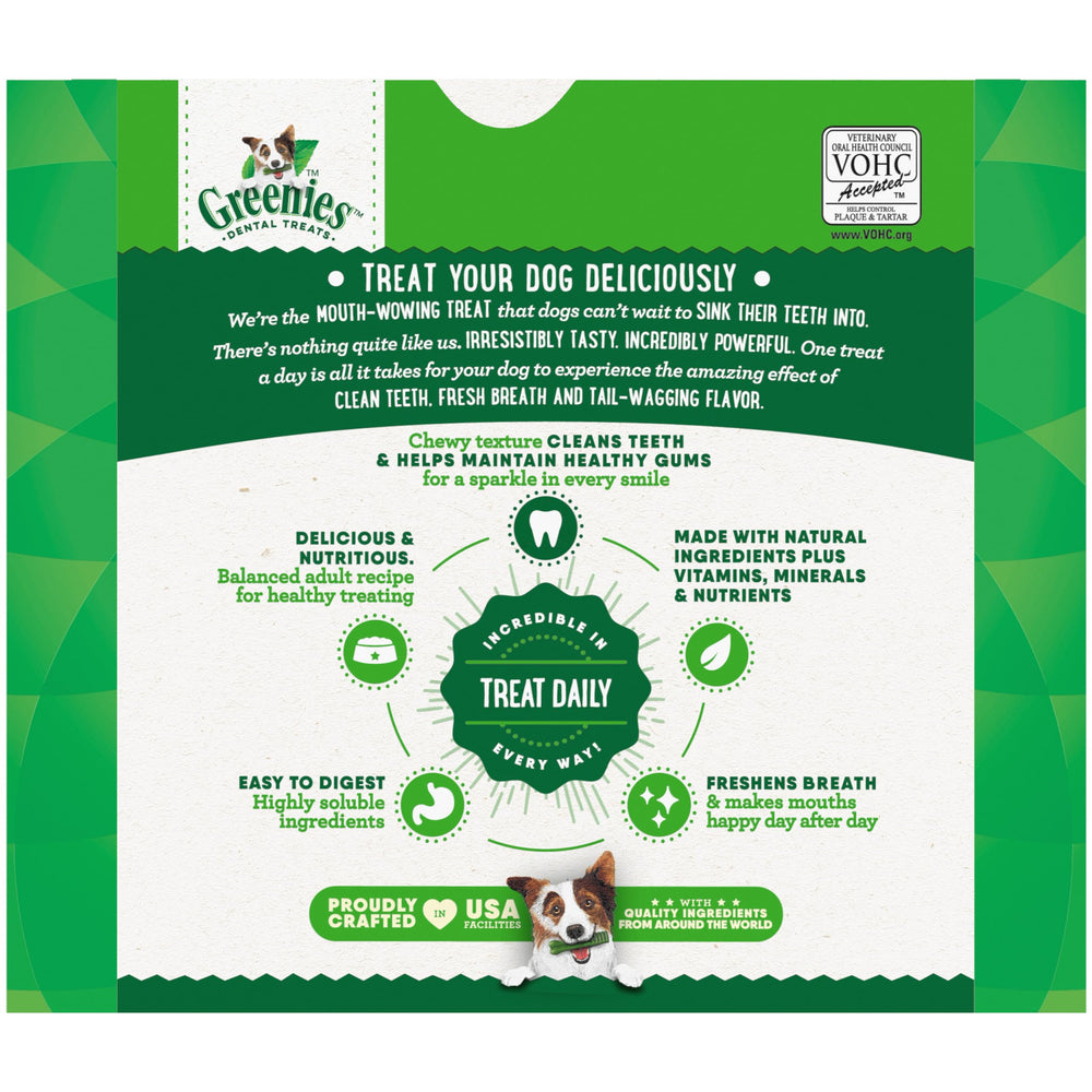 Greenies petite original dental treats natural ingredients seal signals safe, digestible chewing for small dogs.