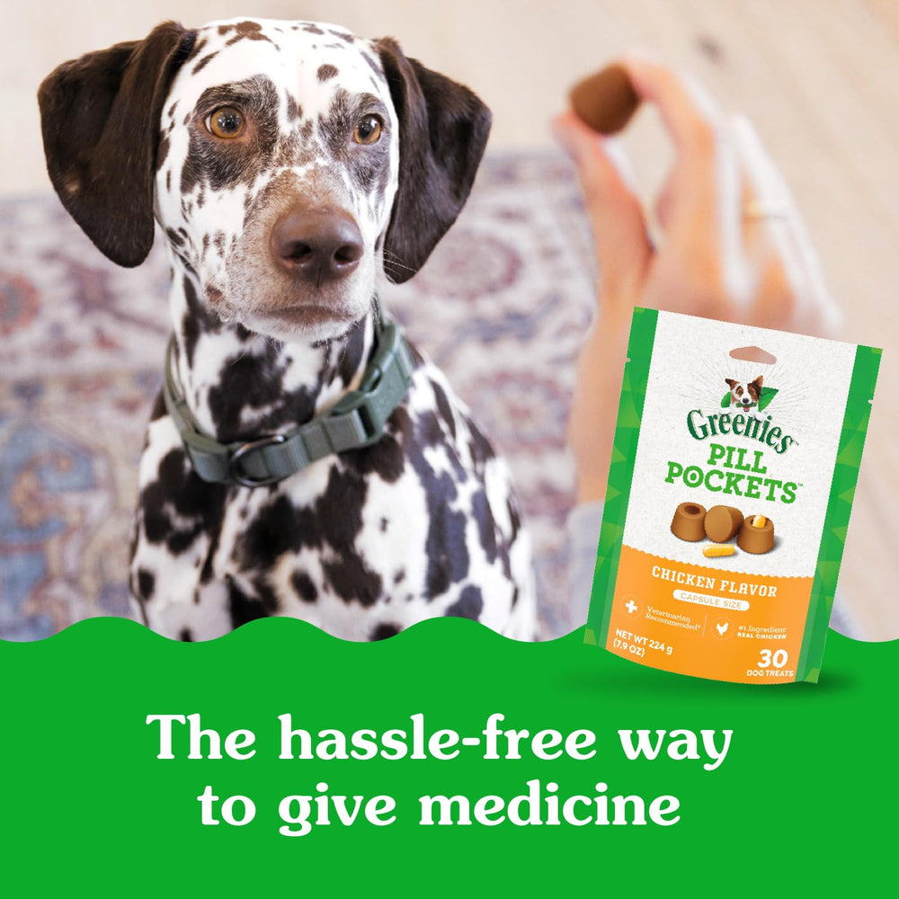 Greenies Pill Pockets six-pouches-pack communicates value and convenient rotation for households