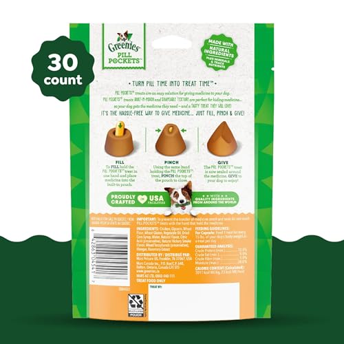 Greenies Pill Pockets large chicken-treat package front view highlights vet-recommended status.