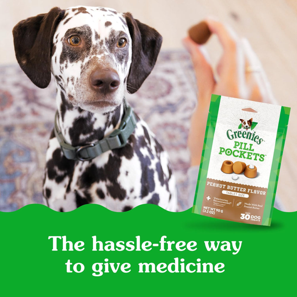 Greenies Pill Pockets medicine-inside illustrates quick, tidy administration.