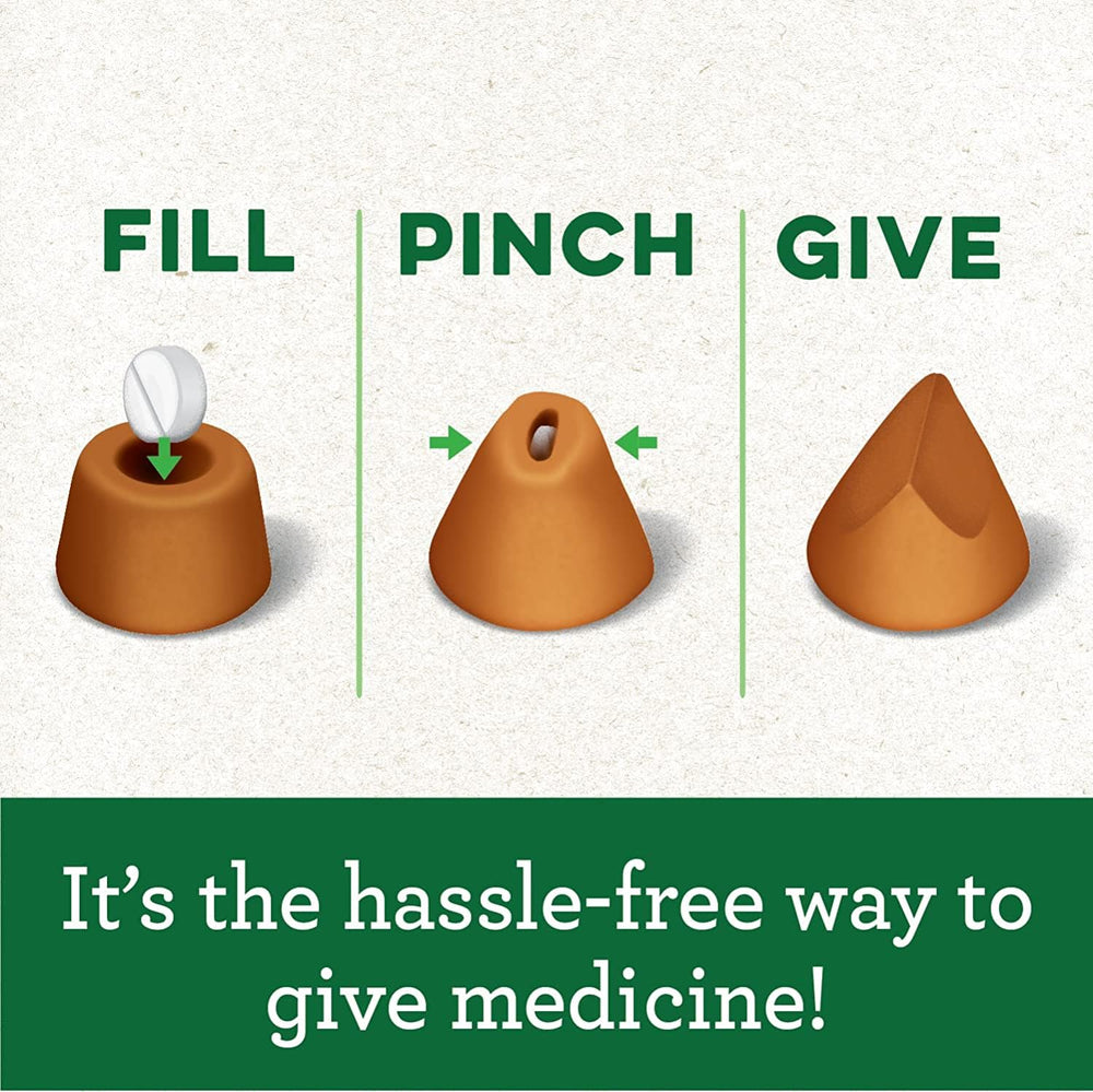 Greenies Pill Pockets packaging side view highlights convenient six-pack design.